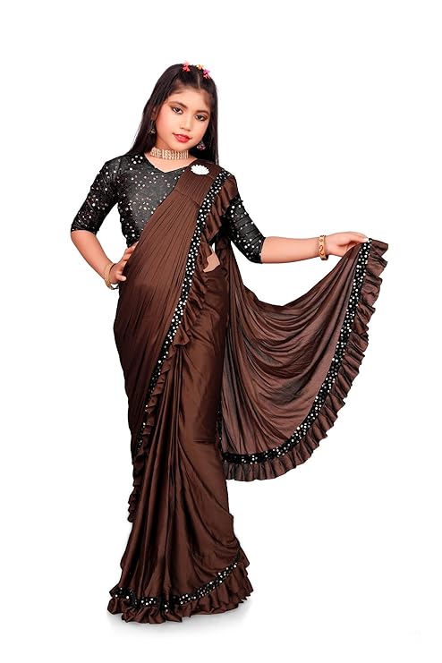 VILUCHI Girls Embellished Bollywood Lycra Blend Saree K Anjavi