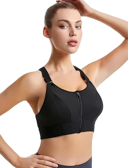 Padded Front Zip High Support Racerback Sports Bra for Women