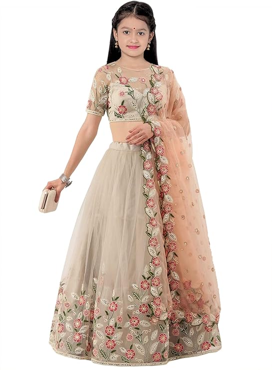 Girl's Satin Semi-Stitched Lehenga Choli