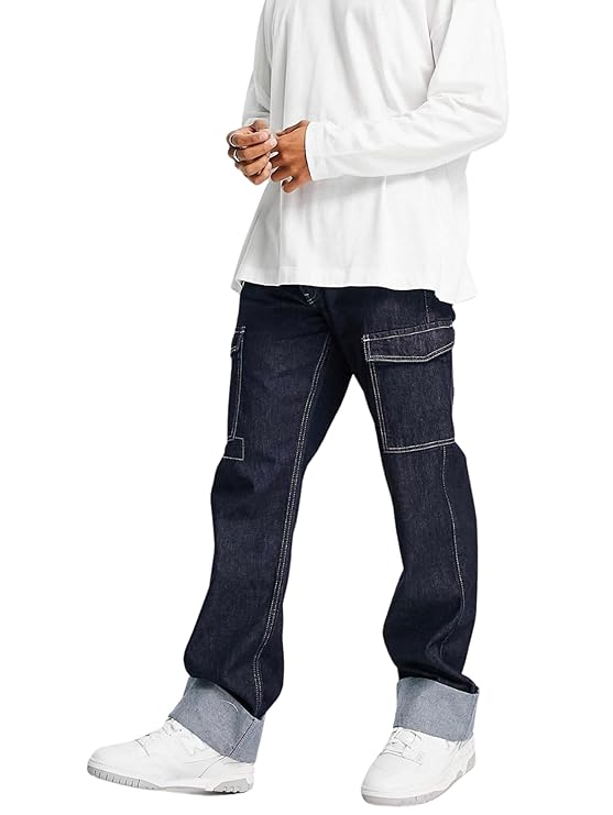 Men Wide Leg 6 Pocket Cargo Denim Jeans