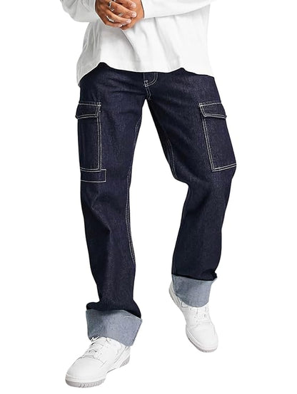 Men Wide Leg 6 Pocket Cargo Denim Jeans