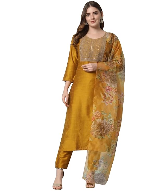 Shifalooks Women Silk Blend embodred Kurta Set