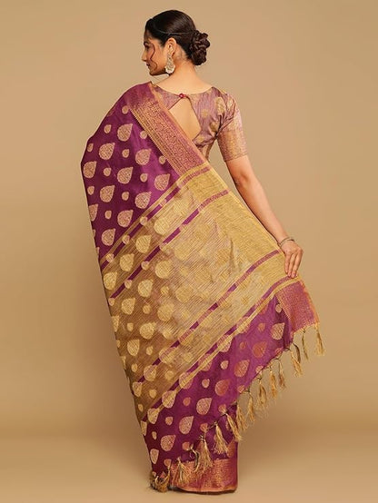 Women's Jacquard Cotton Silk Saree with Unstitched Blouse Piece