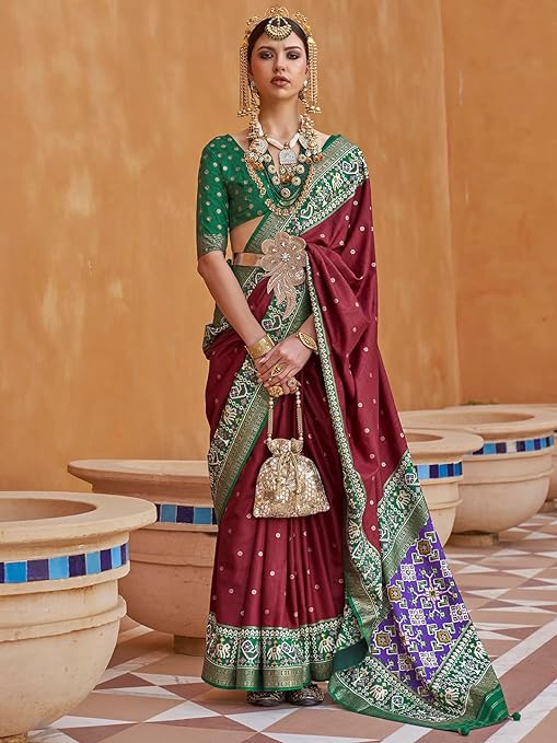 Woven Design Zari Work Pure Patola Silk Saree for Women With Unstitched Blouse Piece