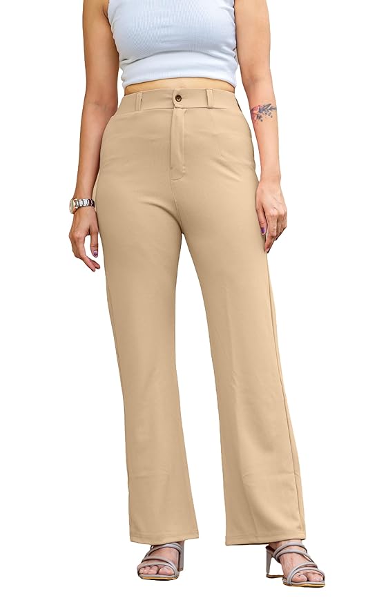 Women's High Rise Cotton Blend Relaxed Fit Trousers