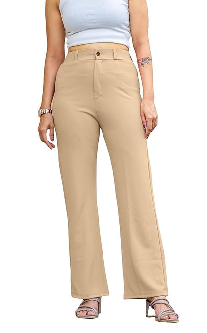 Women's High Rise Cotton Blend Relaxed Fit Trousers