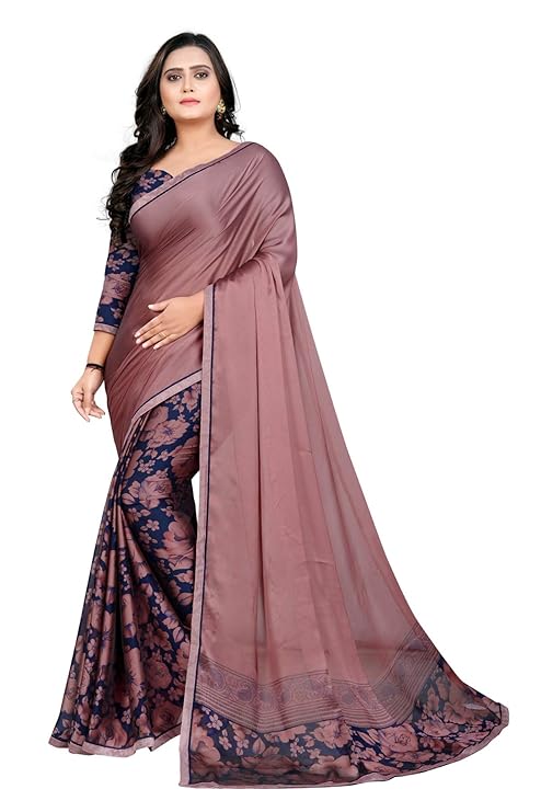 Jaanvi fashion Women's Georgette Crepe Printed Saree With Blouse Piece