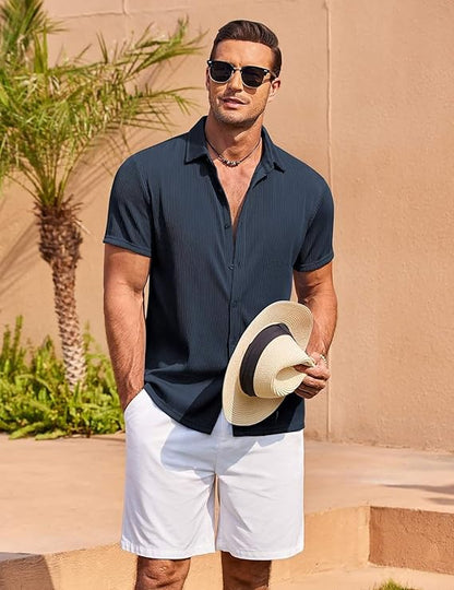 Men's Casual Button Down Shirts Short Sleeve Loose Fit Shirt