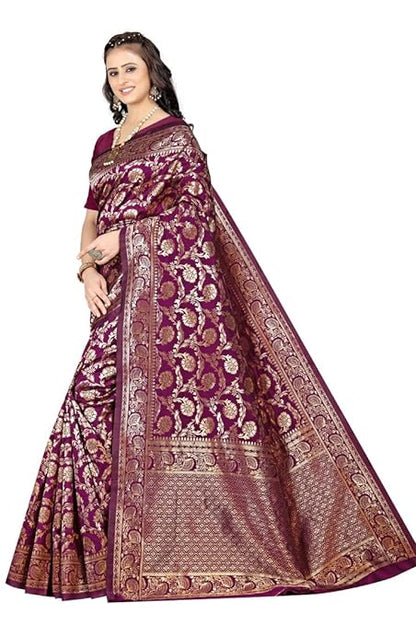 Women's Banarasi Saree Pure Kanjivaram Silk Saree Soft new ladies 2023 Design Wear Pattu Sarees Latest Cotton Party Sari collections With Blouse Piece for Wedding Saree