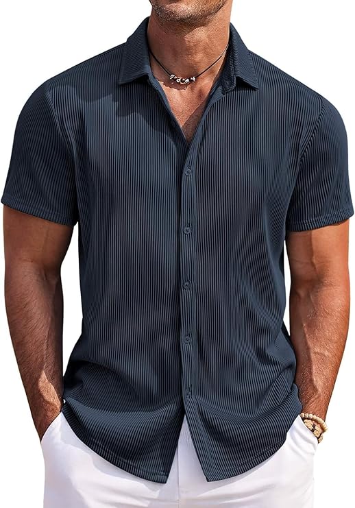 Men's Casual Button Down Shirts Short Sleeve Loose Fit Shirt