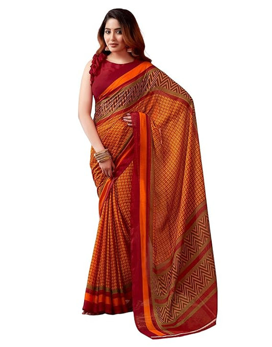 Women's Printed Georgette Alia Bhatt Saree with Unstitched Blouse Piece