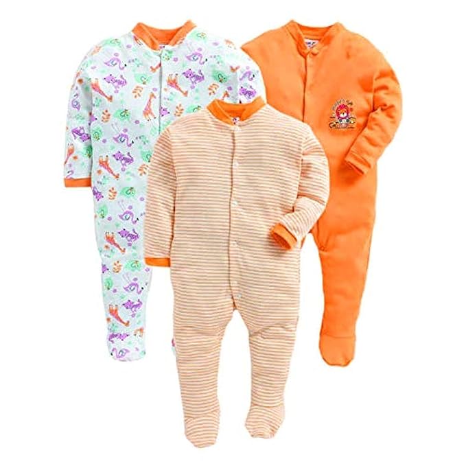 Cotton Rompers Sleepsuits Jumpsuit Night Suits for Infants Newborn Baby Boys & Girls Pack of 3