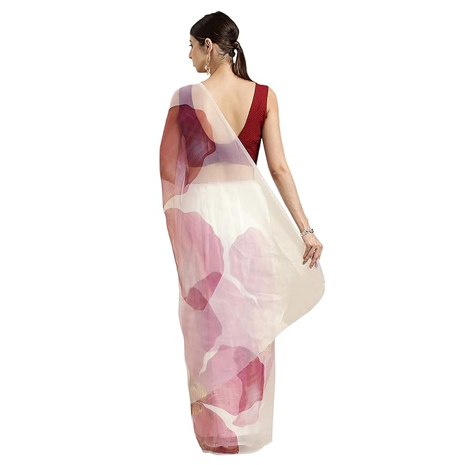 Womanista Women's Floral Printed Organza Saree