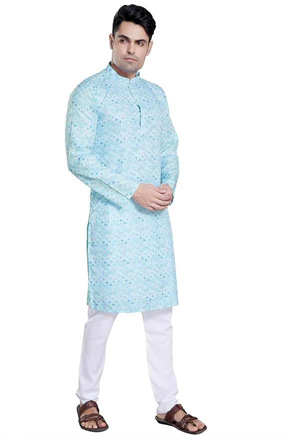 Men's Sequince Embroidered Printed Cotton Blend Only Slim Fit Kurta