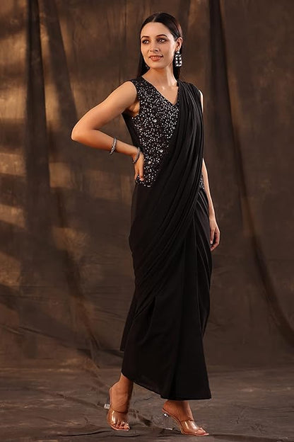 Women's Ankle Length Ready Pleated Saree Dress