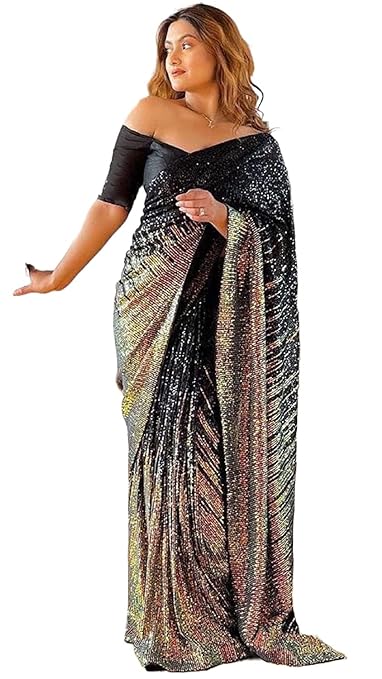 Florely Women's Georgette Sequence Saree For Women With Blouse Piece