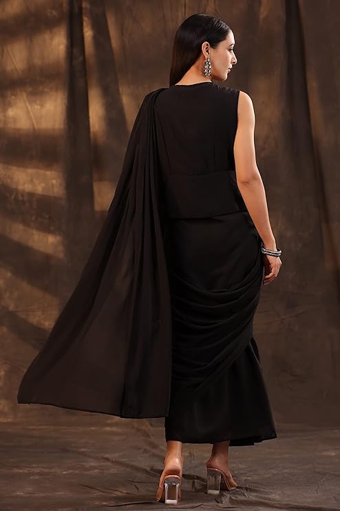 Women's Ankle Length Ready Pleated Saree Dress