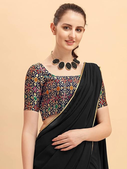 Women's Plain Georgette Saree With Blouse Piece