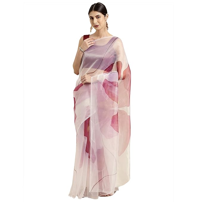 Womanista Women's Floral Printed Organza Saree