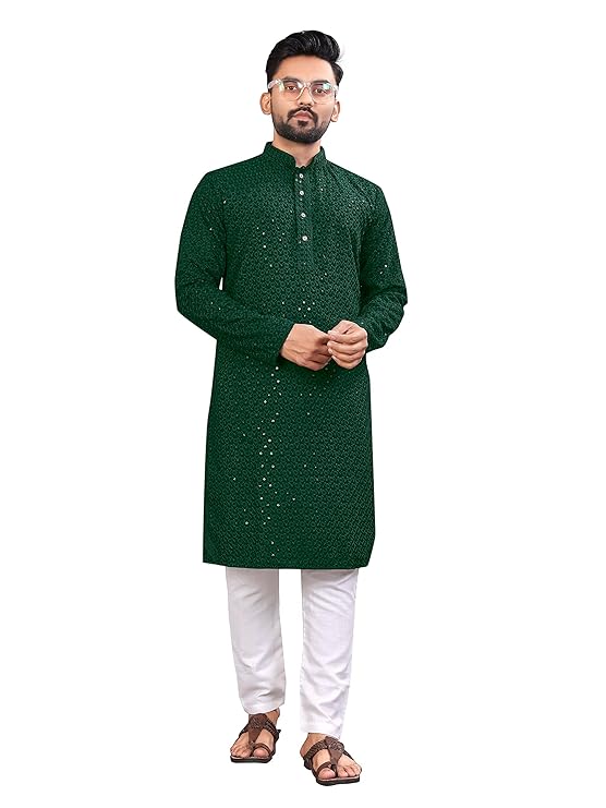 trustous Men's Indian Ethnic Wear Straight Lucknowi Kurta