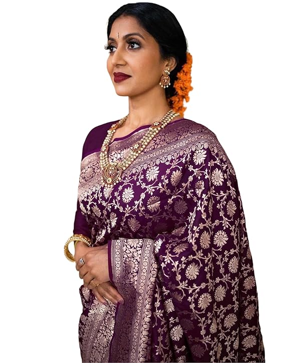 Women's Jacquard Poly Silk Saree with Blouse