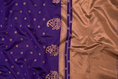 Zwab Women's Banarasi Silk Saree With Blouse Piece (ZW-KP-3087-DARK-BLUE_Black)