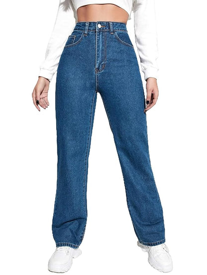 Women's & Girls' Solid Denim High Waist Wide Leg Jeans Pants