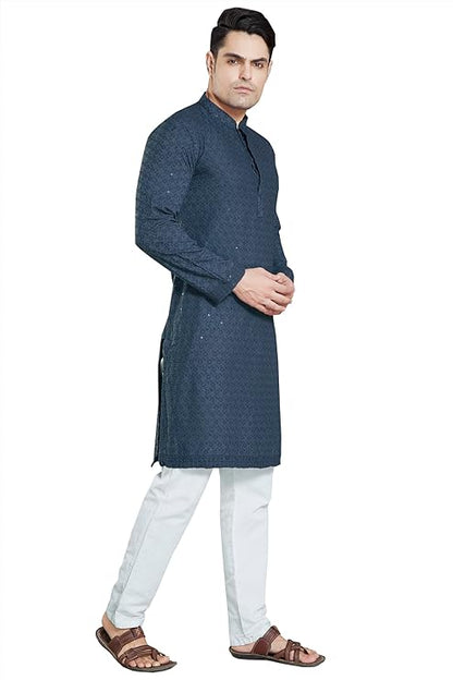 DIVISIVE Men's Sequince Embroidered Cotton Blend Only Slim Fit Kurta