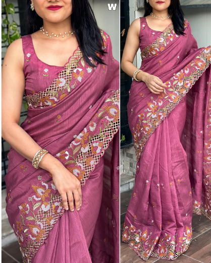 New Wedding wear Slub Silk Emboridred n Cut Work Fancy Designer Saree