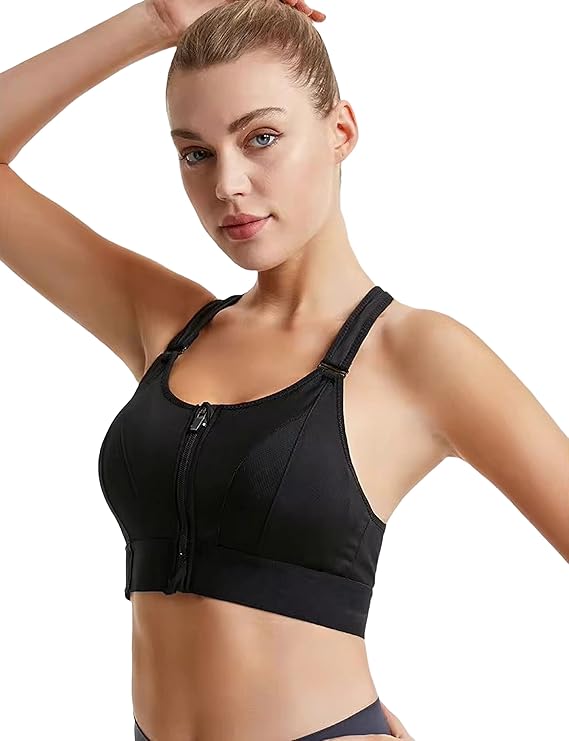 Padded Front Zip High Support Racerback Sports Bra for Women