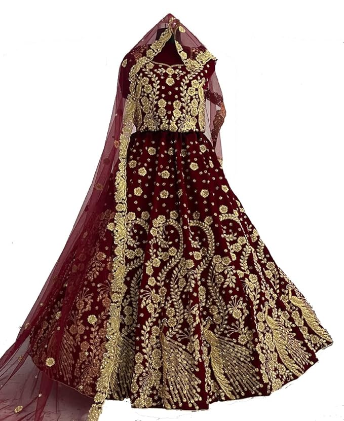 RKEVENT FASHION HUB Lahenga Choli Velvet Floral Print Semi Stitched Wedding Bridal Latest Lehenga For Women