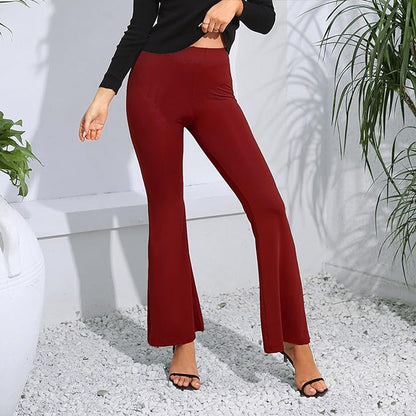 Women Slim Fit Maroon Viscose Rayon Trousers