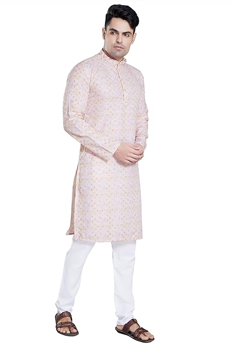 Men's Sequince Embroidered Printed Cotton Blend Only Slim Fit Kurta