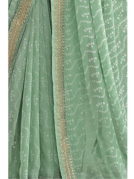 Women's Bandhani Printed & Embroidery Work In Lace Georgette Saree