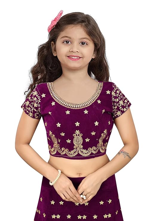 Viluchi Baby Girls & Girls Velvet Semi Stitched Lehenga Choli GHUGHAT-KIDS