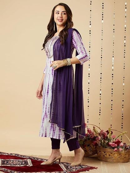 Women's Rayon Blend Straight Printed Kurta with Pant