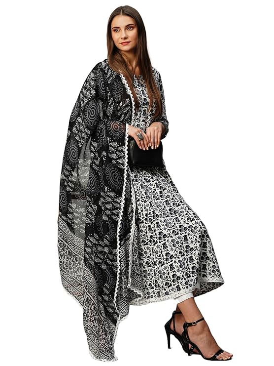 Women's Rayon Blend Anarkali Printed Kurta with Pant & Dupatta