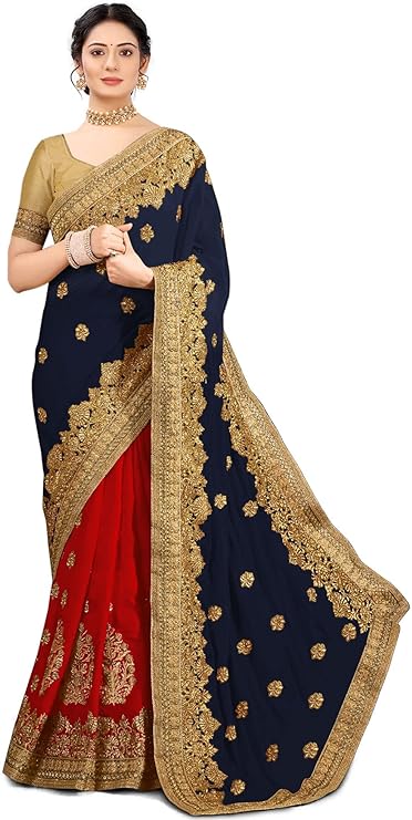 Kedar Fab Embroidered, Embellished, Dyed, Self Design Bollywood Silk Blend Saree