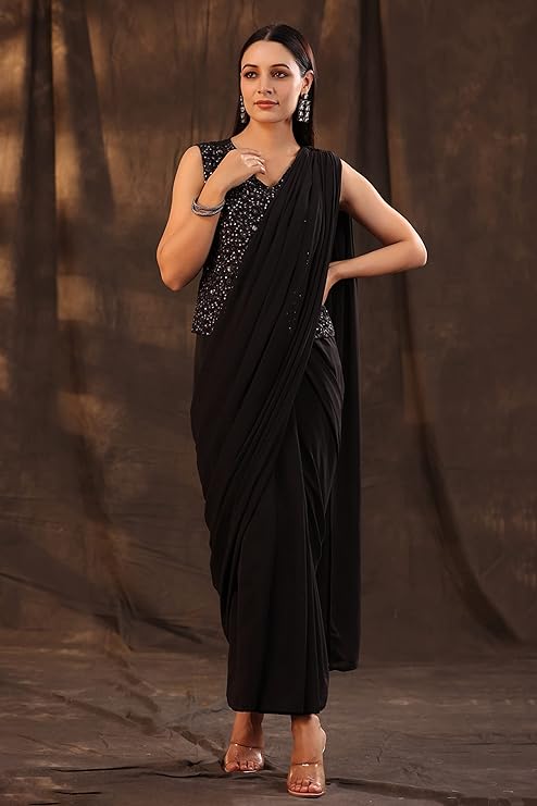 Women's Ankle Length Ready Pleated Saree Dress