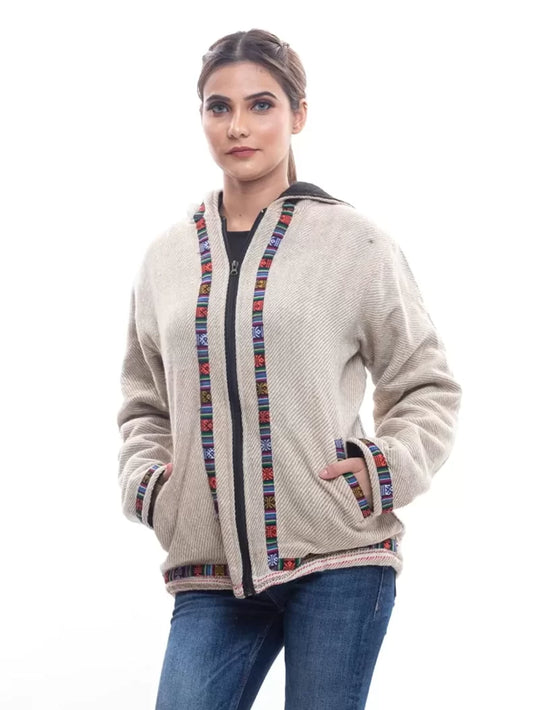 WINTER WEAR WOMEN WITH KULLU PATTI WORK LIGHT GREY