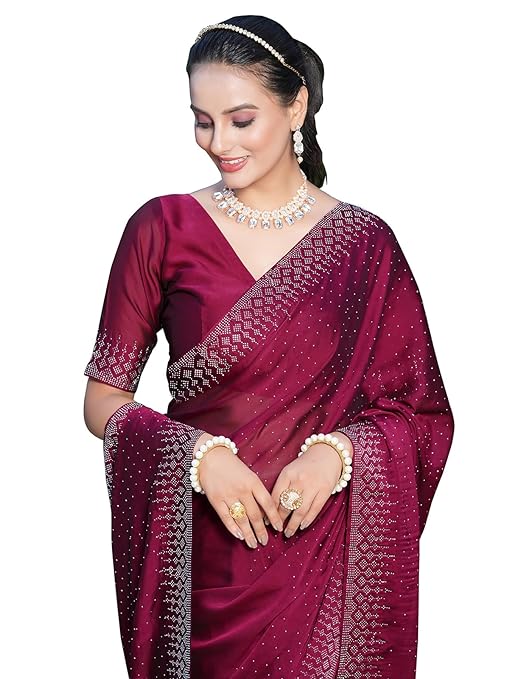 Women's Hot Fixing Georgette Saree with Unstitched Blouse Piece