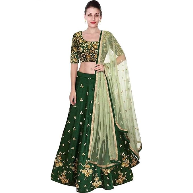 Bhakti Nandan Creation Women's Silk Semi-stitched Lehenga Choli