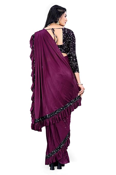 VILUCHI Women's Ready to Wear Lycra Squence Embroidered Saree