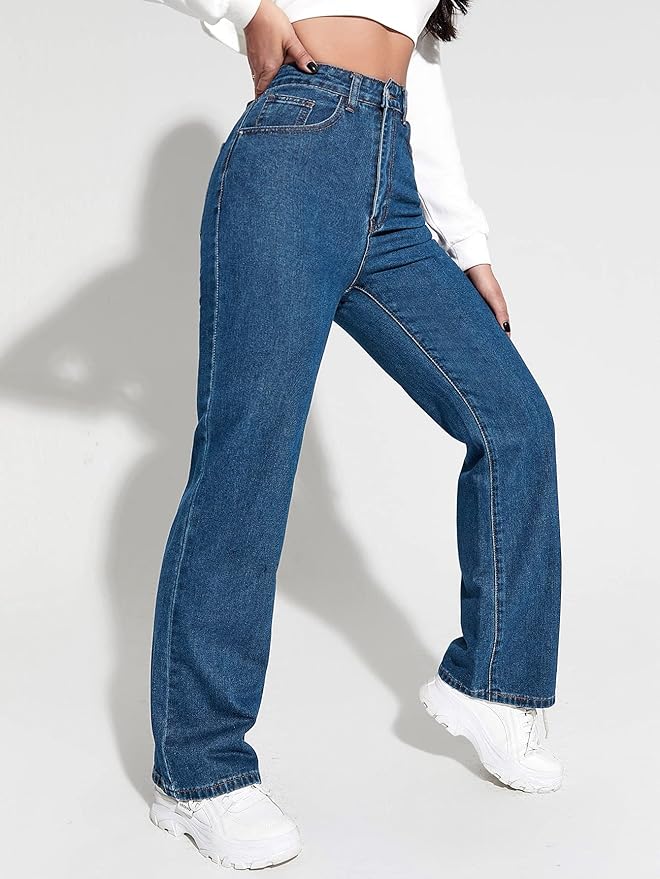 Women's & Girls' Solid Denim High Waist Wide Leg Jeans Pants