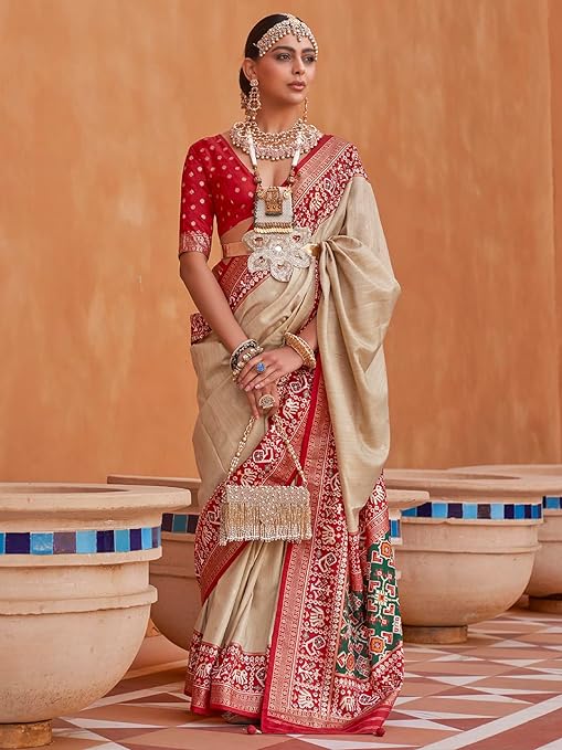 Woven Design Zari Work Pure Patola Silk Saree for Women With Unstitched Blouse Piece