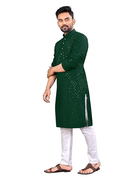 trustous Men's Indian Ethnic Wear Straight Lucknowi Kurta