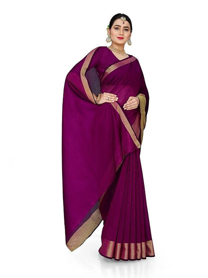 Indian Fashionista Women's Dailywear Plain Cotton Silk Saree With Blouse