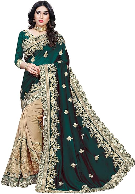 Women's Plain Weave Silk Embroidery Work Saree With Blouse Piece | traditional saree