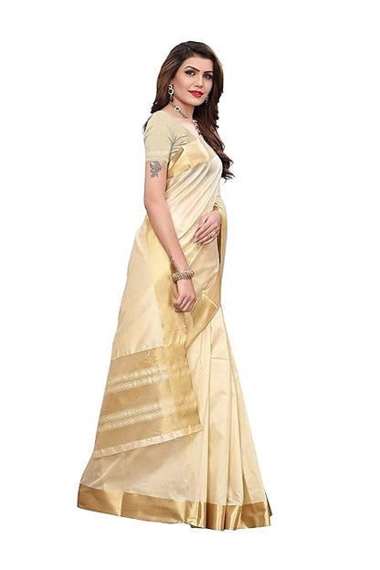 Women's Cottton Silk Sarees With Blouse Piece