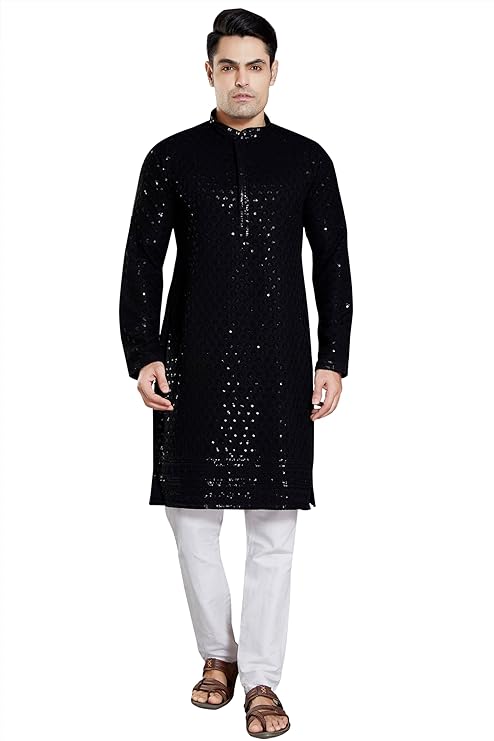 DIVISIVE Men's Sequince Embroidered Cotton Blend Only Kurta